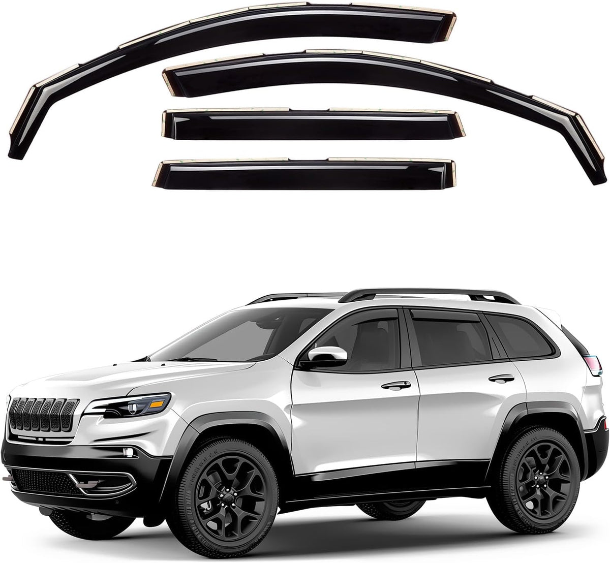 Window Deflectors Smoke Tinted In-Channel Side Window Vent Visor Deflectors Rain Guards Compatible with Cherokee 2014-2023 4pcs. -GW0098