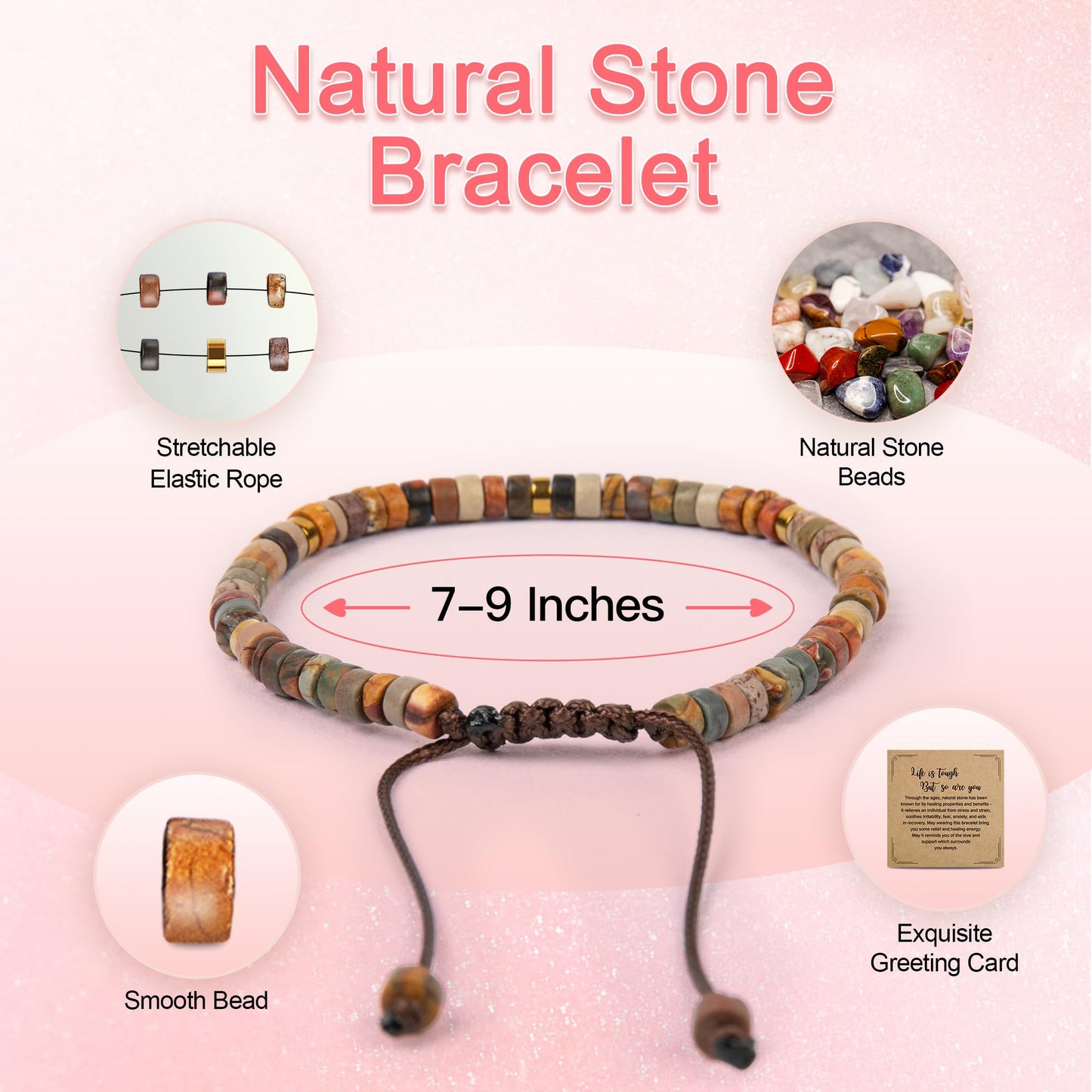 ZOKCC Friendship Bracelets Gifts for Women - Healing Natural Stone Bracelets - Inspirational Friendship Valentines Day Gifts for Women Friend Sister Coworker Bestie BFF