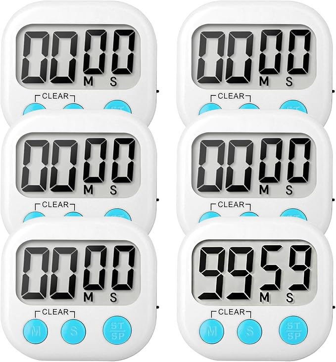 6 Pack Digital Kitchen Timer Small Classroom Timers for Kids Teachers (White)