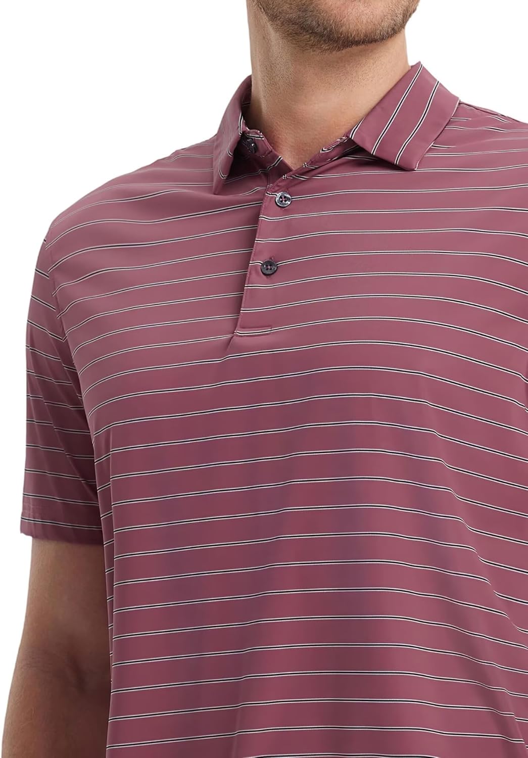 M MAELREG Mens Striped Golf Shirts Short Sleeve Silk-Like Touch Water-Resistant Breathable Soft Collared Polo Shirts for Men