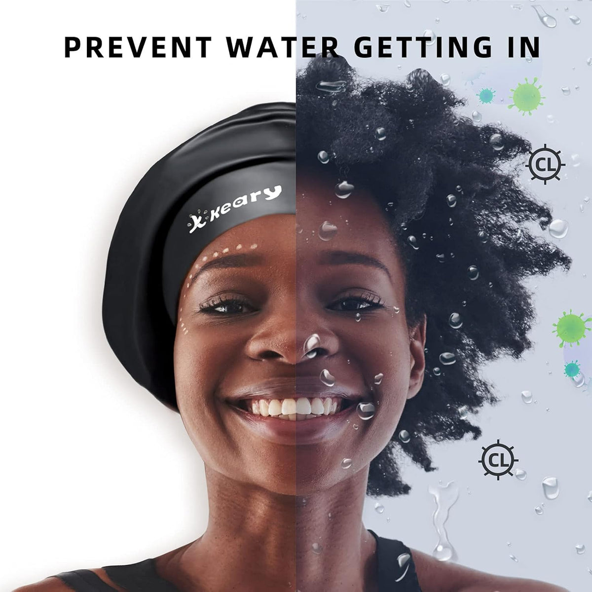 Keary Extra Large Swim Cap for Braids and Dreadlocks Extensions Weaves Long Hair, Waterproof Silicone Cover Ear Bath Pool Shower Swimming Cap for Adult Youth to Keep Hair Dry, Easy to Put On and Off