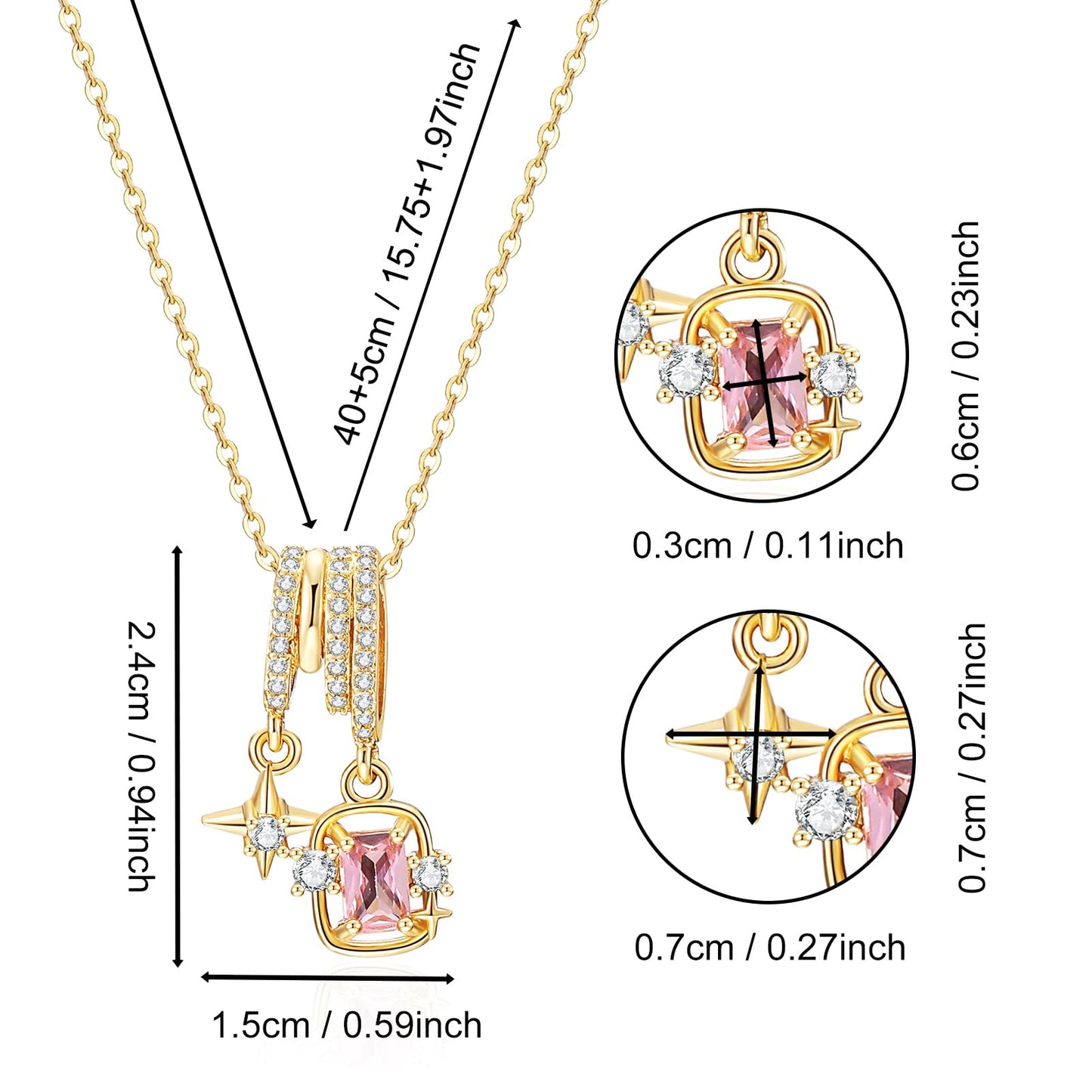 crataly Star And Rose Quartz Necklace For Women-Gold Plated Multi-Pendant October Birthstone Necklace For Valentines Day Mother's Day Christmas Birthday Gifts