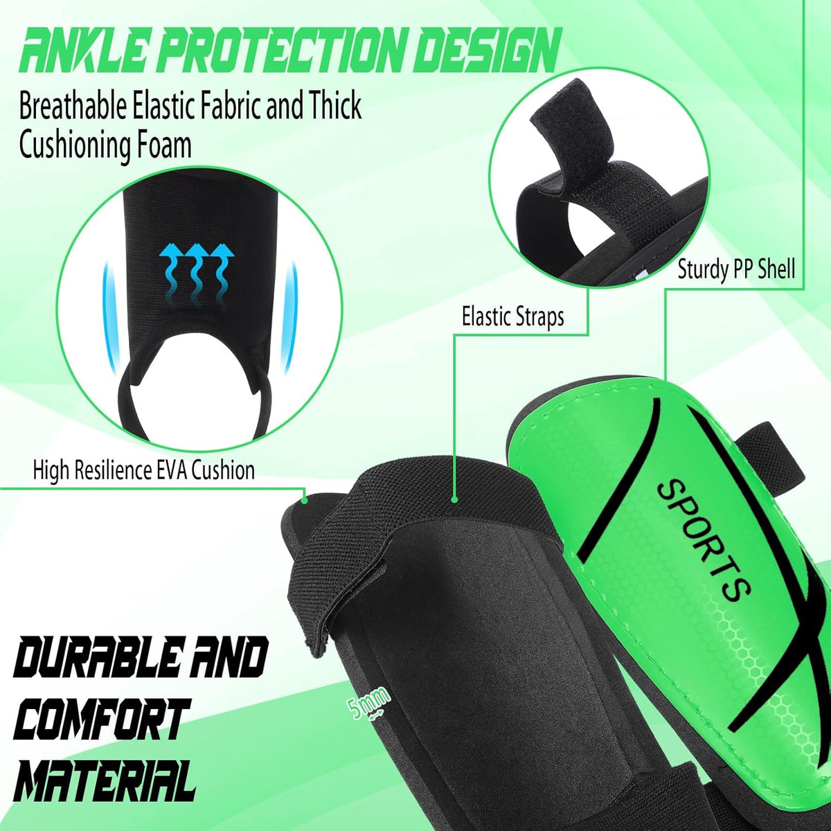 Soccer Shin Guards and Socks Kids Youth Lightweight Soccer Pads Defender with Ankle Protection Ski Shin Guards Football Equipment for Age 4-14 Toddler Boys Girls Teens