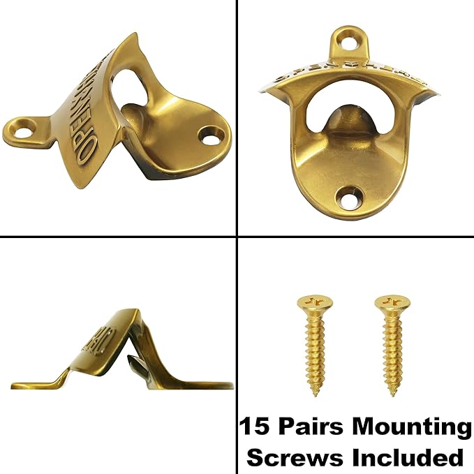 15 PCS Aged Gold Bottle Opener Wall Mounted Beer Cap Opener Mountable Bulk for Table Craft