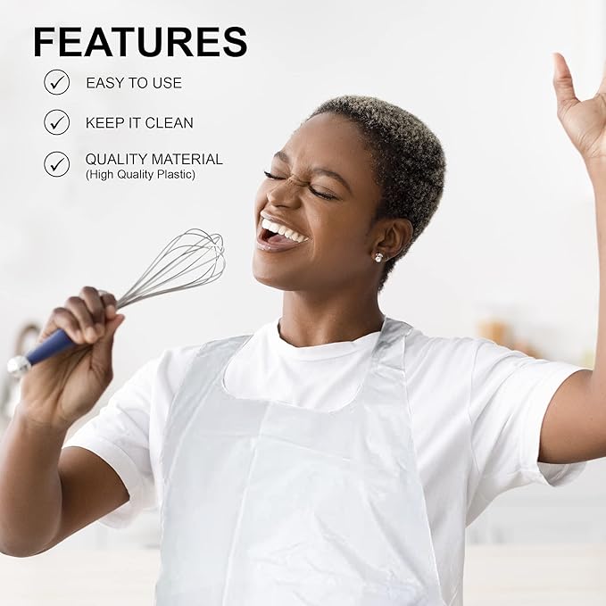MT Products 2 Mil White Disposable Poly Aprons 46"x28" - Waterproof Plastic Bibs for Cooking, Dishwashing & Art (Bulk)