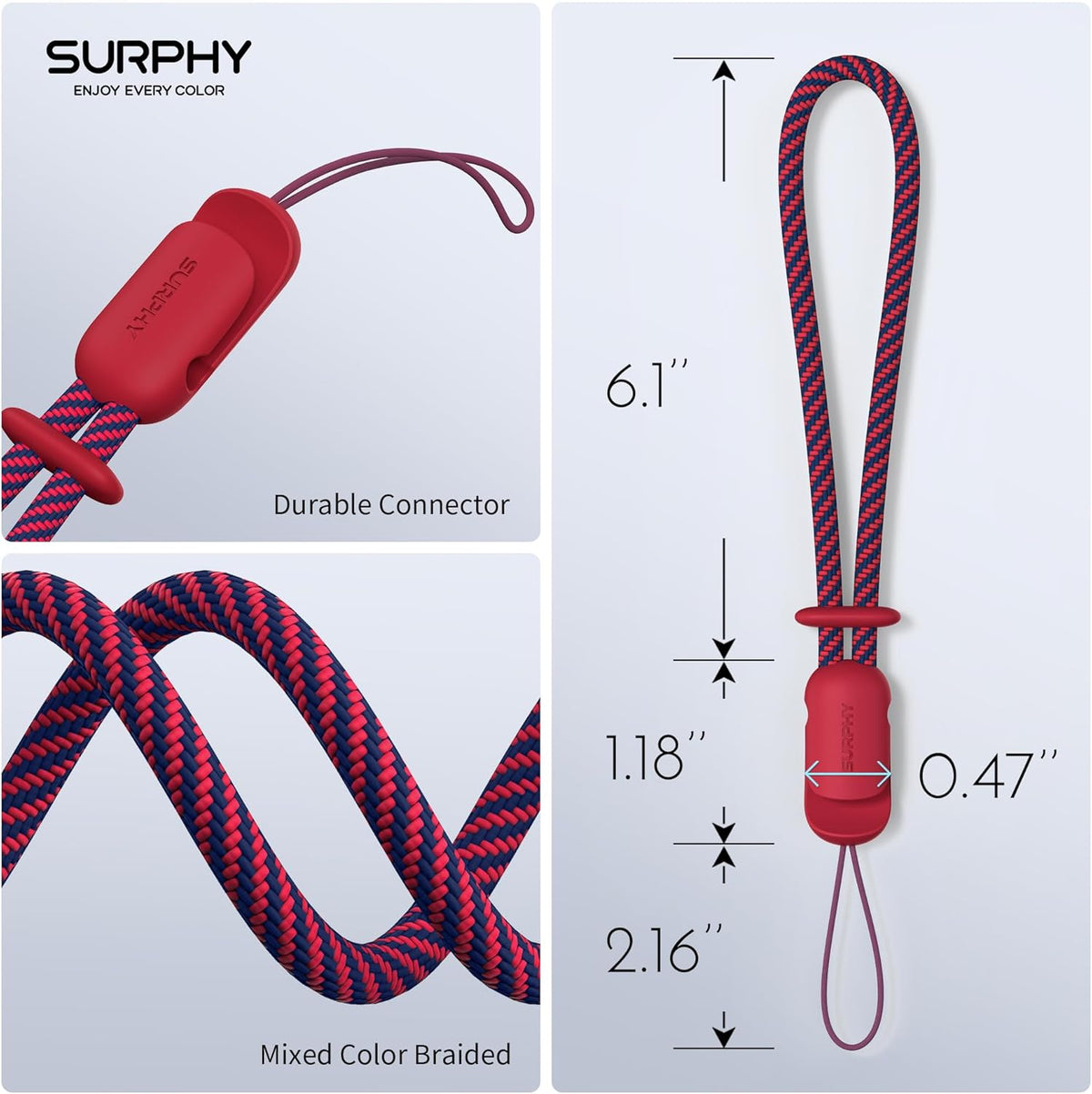 SURPHY 2 Pack Phone Lanyard for Cellphone Case, Phone Wrist Strap for Case, Cellphone Strap with 2-Color Braided, Charm Wrist Lanyard for Women and Men, Red & Gray