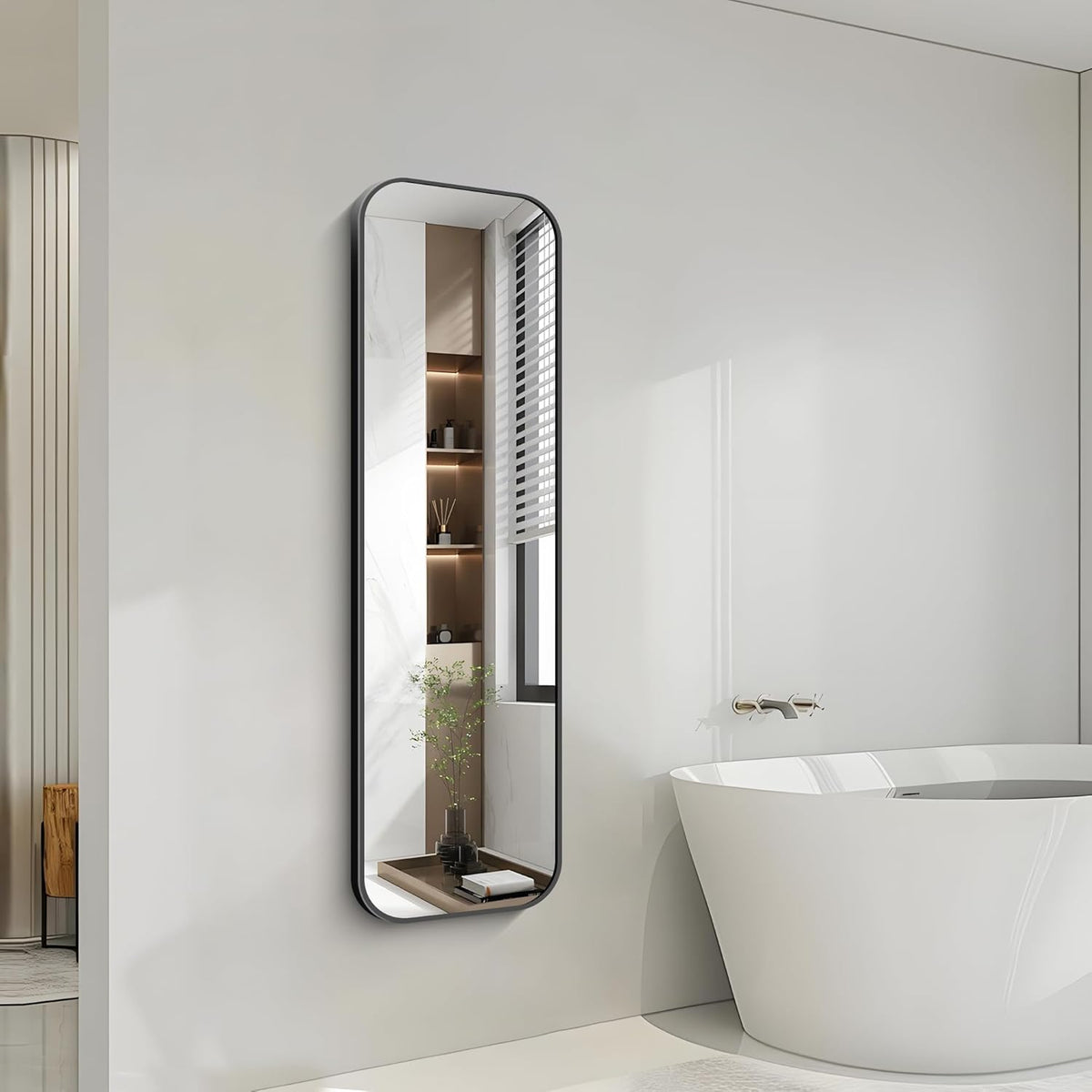 FORBATH Bathroom Mirror 55" x 16", Rectangle Black Bathroom Mirror with Black Aluminum Frame Rounded Corner, Wall Mounted Mirror for Bedroom Entryway Living Room
