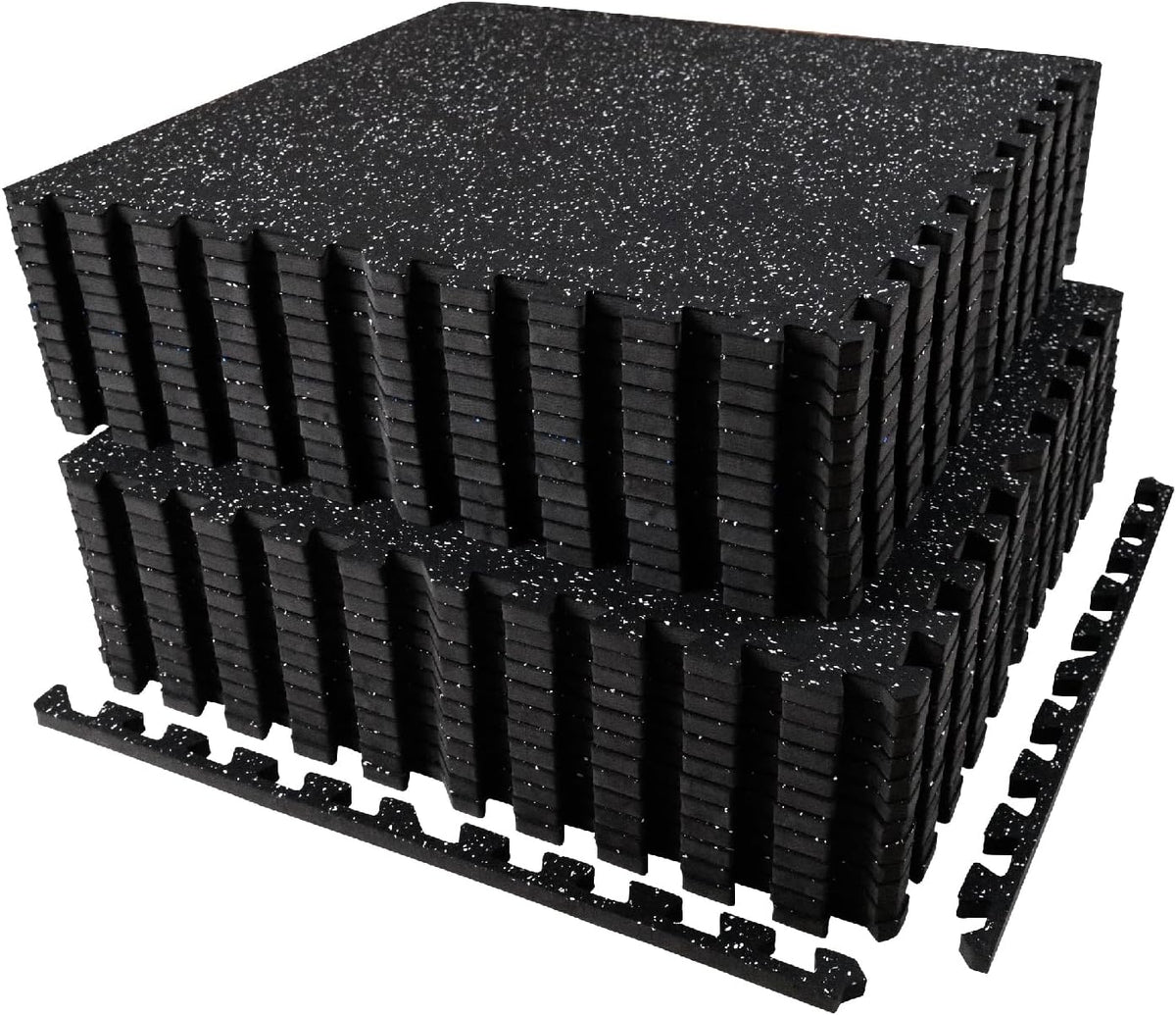 AIRHOP 0.56in Thick 96 Sq Ft Exercise Equipment Mats, 24 Tiles Upgraded Rubber Top with High Density EVA Foam, Large Interlocking Puzzle Gym Flooring for Home Gym, Heavy Weight Workout, 24 x 24in