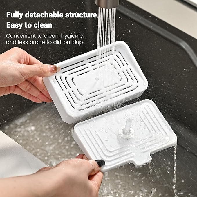 Dish Soap Dispenser for Kitchen Sink,2 in 1 Premium Sponge Holder, Dishwashing Soap Pump Dispenser for Countertop (White)