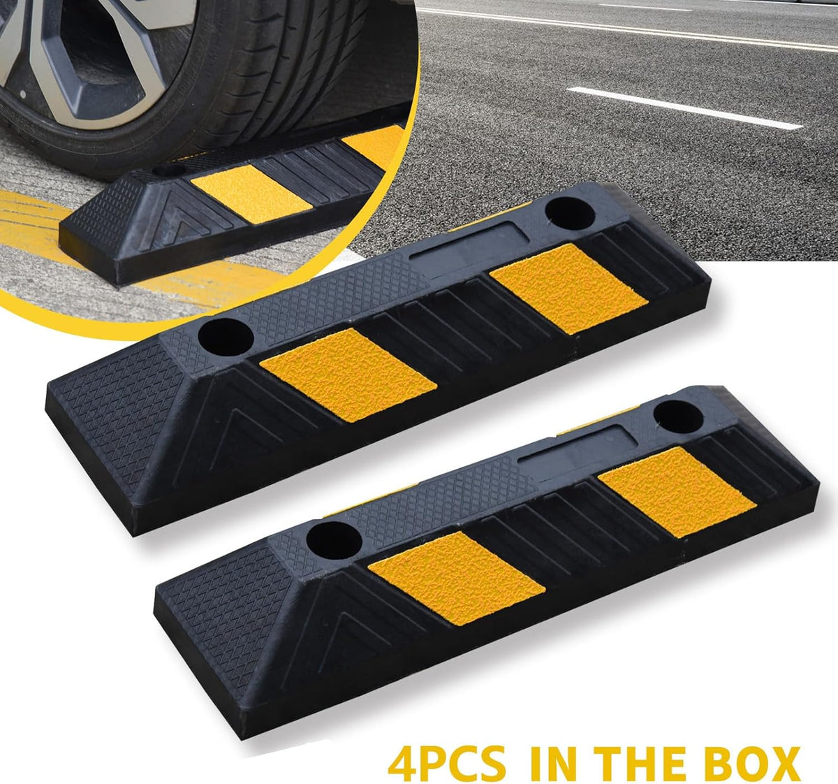 4PACK BESEA Curb Parking Stoppers for Garage Bumpers Parking car - 20.8" Length 3.5" High Heavy Duty Rubber Wheel Stopper for Vehicles Truck Driveway Help Your Cars Parking Stop Perfectly