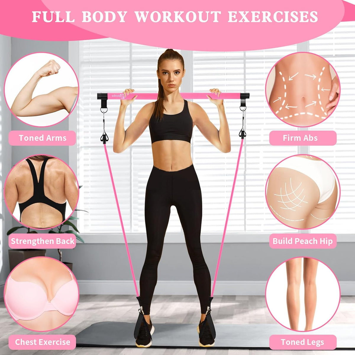 Pilates Bar Kit with Resistance Bands,Pilates Bar with Stackable Bands Workout Equipment for Legs,Hip,Waist and Arm,Exercise Fitness Equipment for Women & Men Home Gym Yoga Pilates