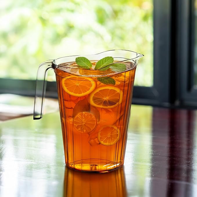 DecorRack 6 Pack - 75 oz Polycarbonate Plastic Pitcher Beverage Dispenser with Pour Spout Shatterproof Catering and Restaurant Serveware for Cold Drinks, Water, Lemonade, Beer, and Sangria (6 Pack)