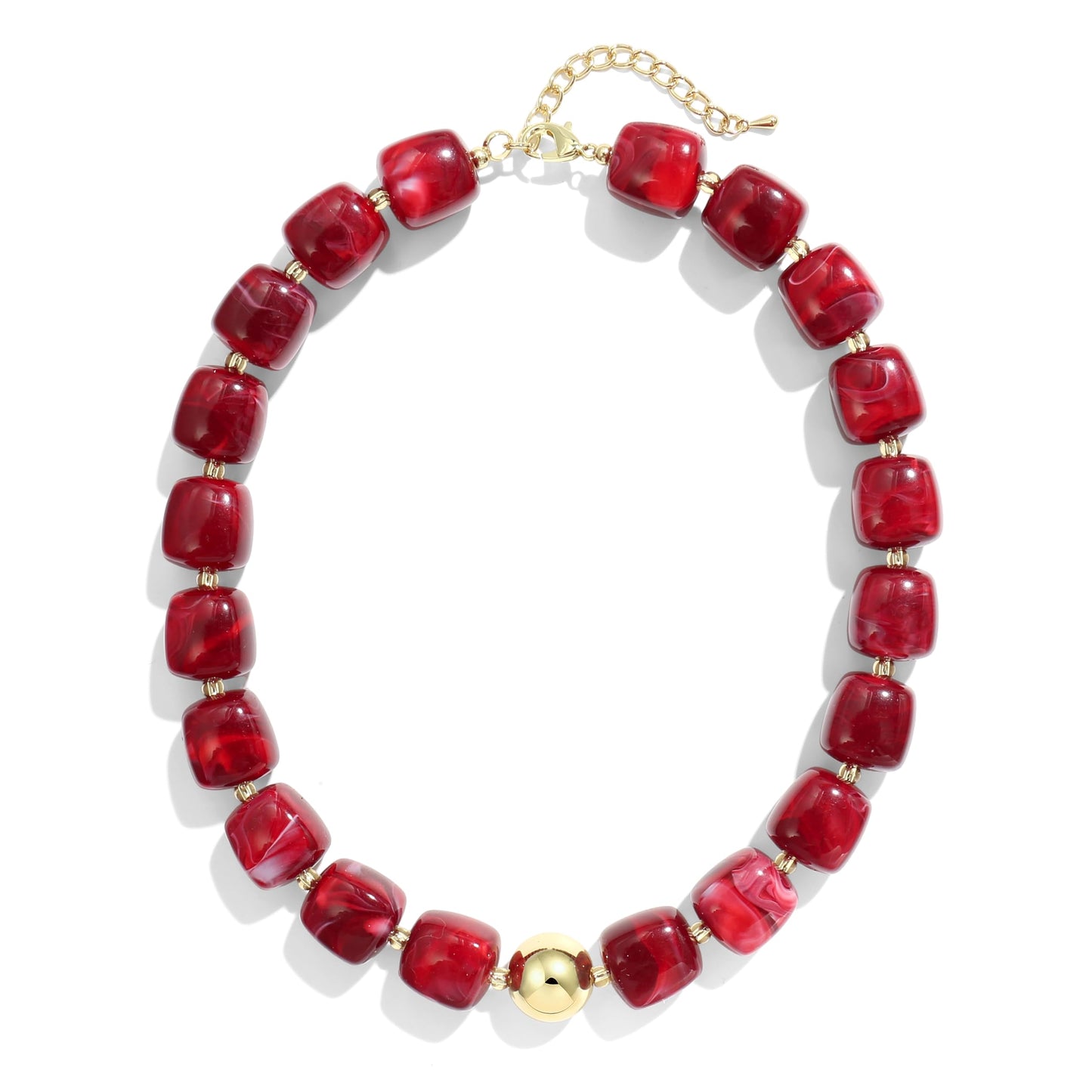 BREPINE Deep Red Chunky Necklaces for Women Multicolored Large Square Resin Beads Necklace Trendy Bold Statement Beaded Summer Candy jelly Vacation Choker