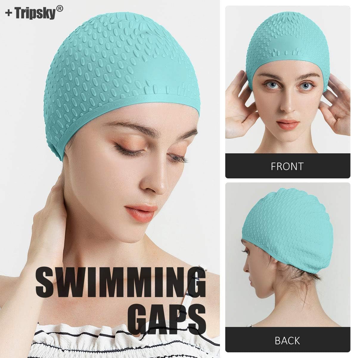 Tripsky Silicone Swim Cap,Comfortable Bathing Cap Ideal for Curly Short Medium Long Hair, Swimming Cap for Women and Men, Shower Caps Keep Hairstyle Unchanged…