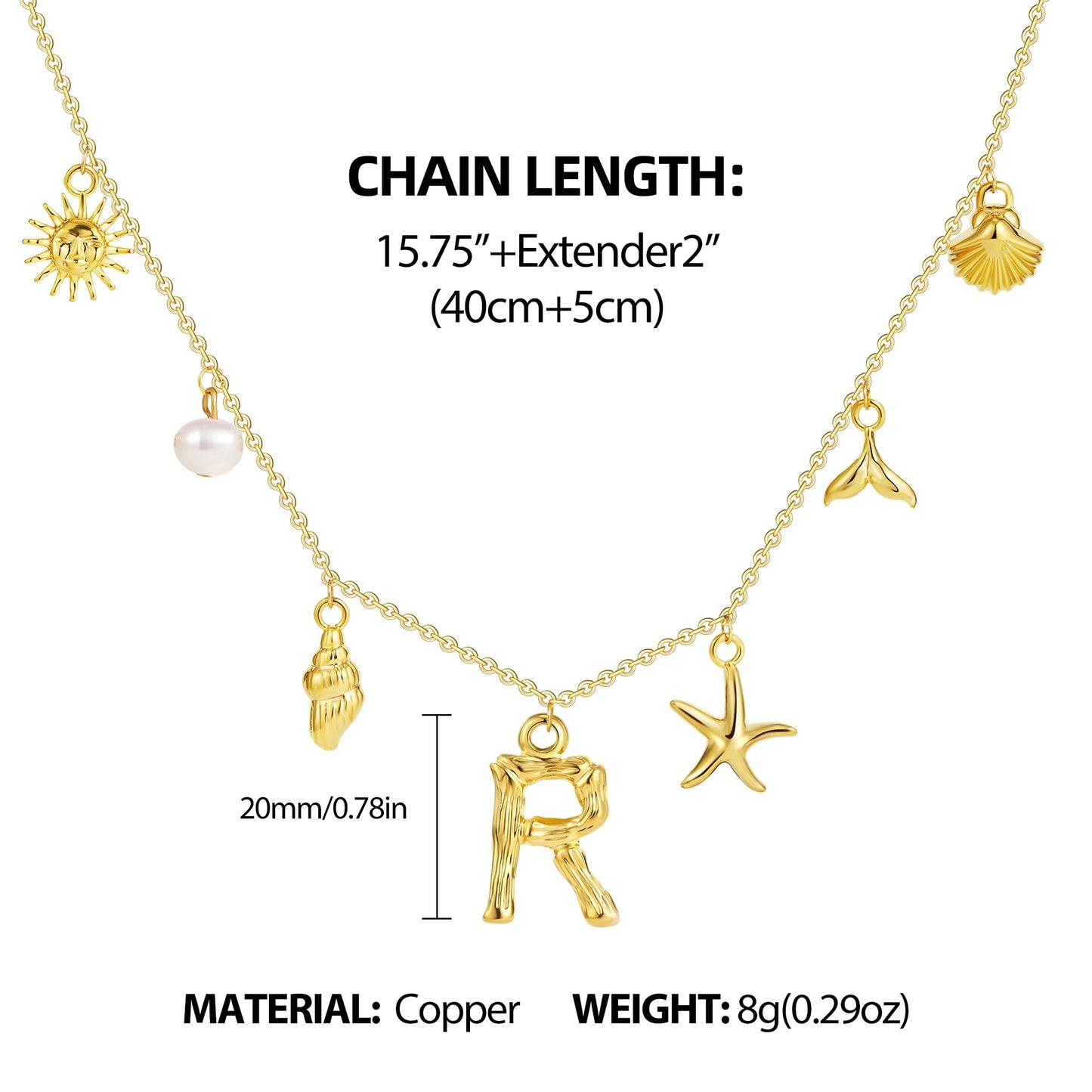 SLOONG Initial Charm Necklace 14K Gold Plated Letter Neckalce Freshwater Pearl Necklace Choker Boho Summer Seashell Beach Starfish Surfer Jewelry Gifts for Women R
