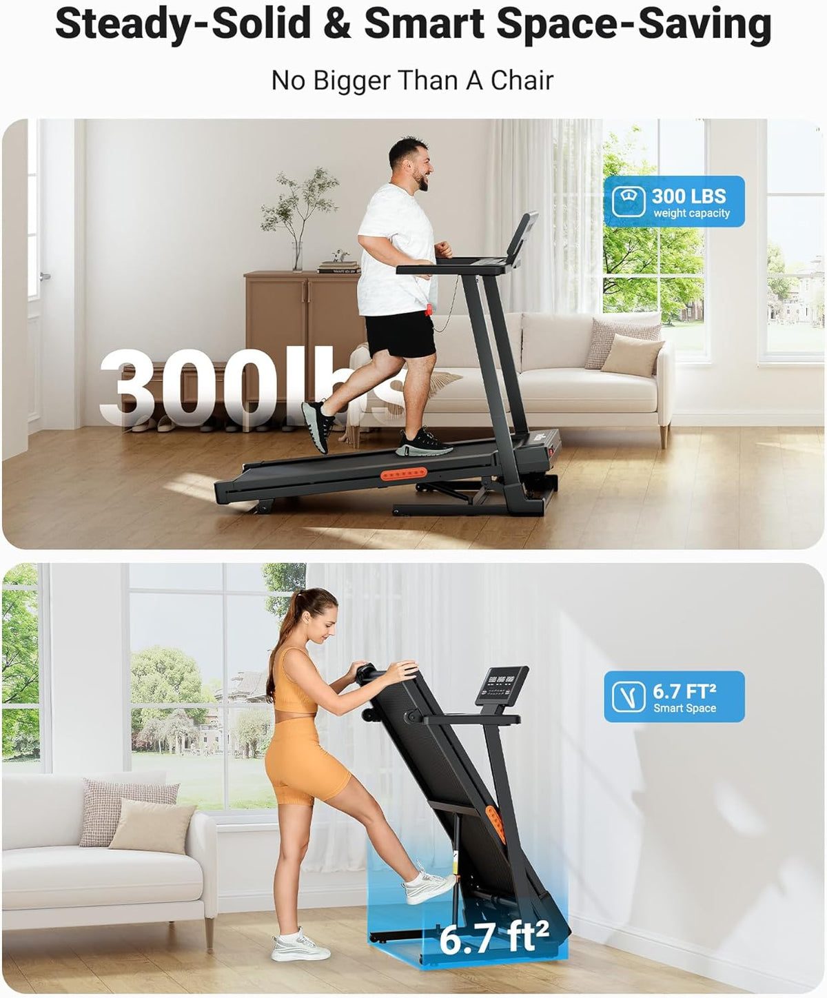 THERUN Treadmill with Incline, 3.0 HP Foldable Treadmills for Home, Brushless Motor Auto Incline Treadmill, 12 Level Adjustable, 300 LBS Capacity, Quiet Running