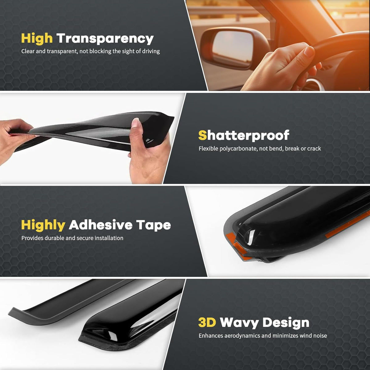 in-Channel Rain Guards Fit for 2007-2013 Chevy Silverado/GMC Sierra 1500/Avalanche Crew Cab, Window Visors Deflectors for 2007-2014 Silverado/Sierra 2500HD 3500HD/Suburban/Yukon XL