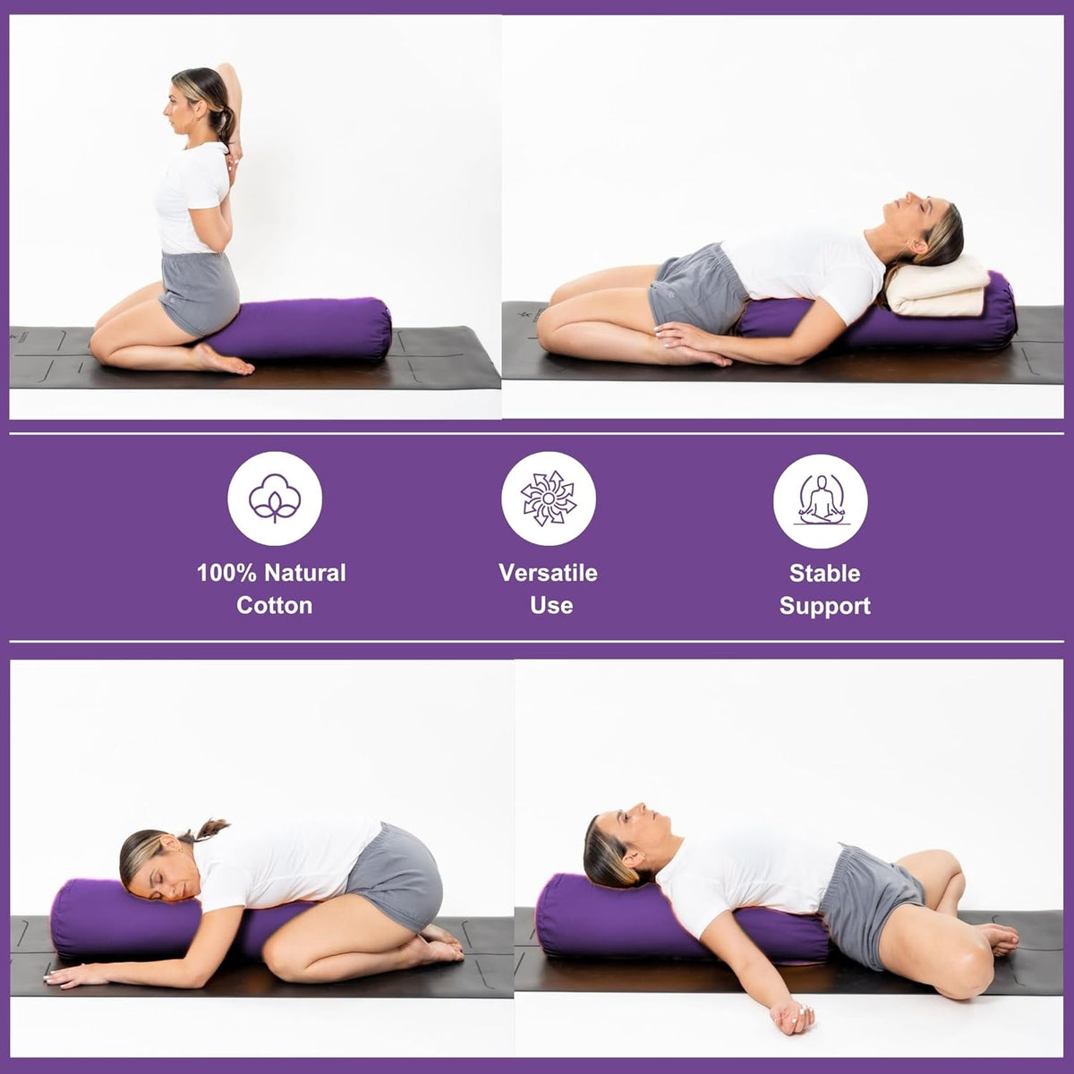 Yogikuti Iyengar Yoga Bolster for Restorative Yoga and Meditation – Lightweight Cotton Support Pillow with Handle for Easy Carry, Versatile for Pose Modification, Balance, Back Relief, and Relaxation