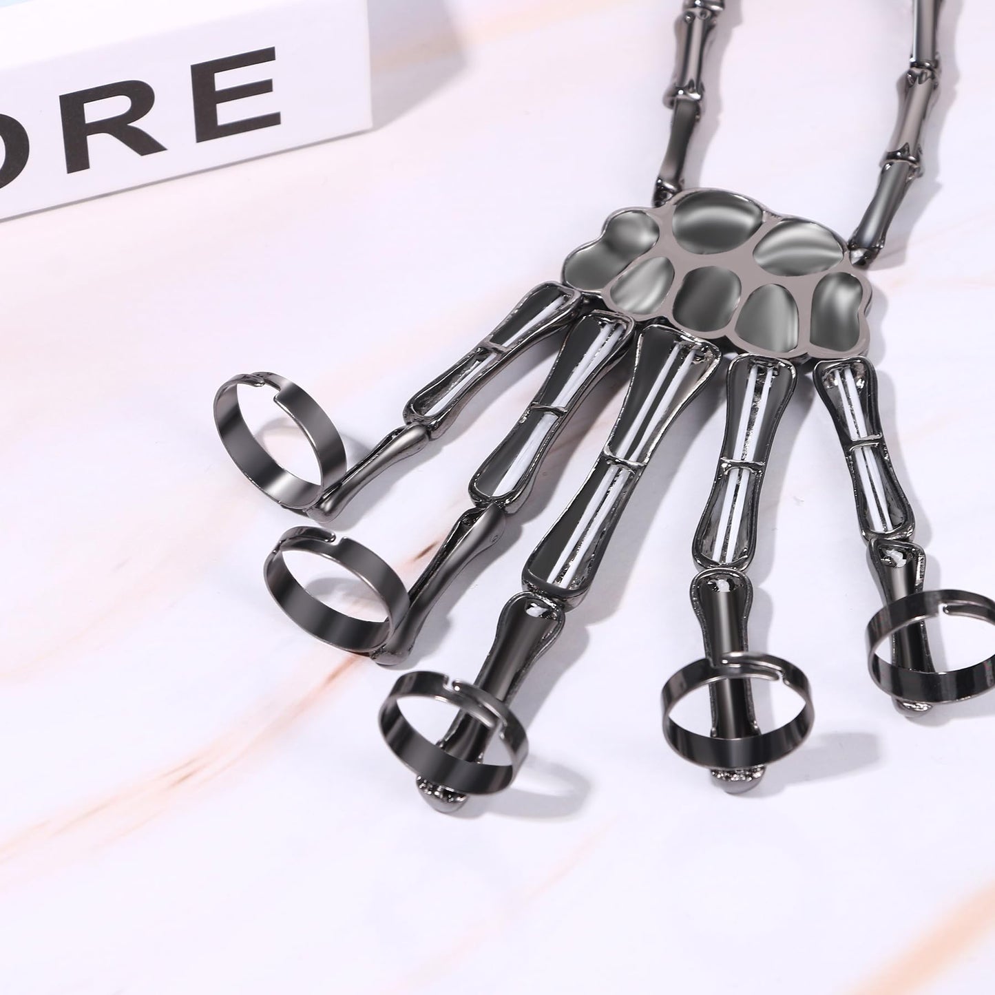 Cupimatch Women Halloween Skeleton Bracelet: Gothic Claw Hand Chain with Ring Punk Costume Jewelry