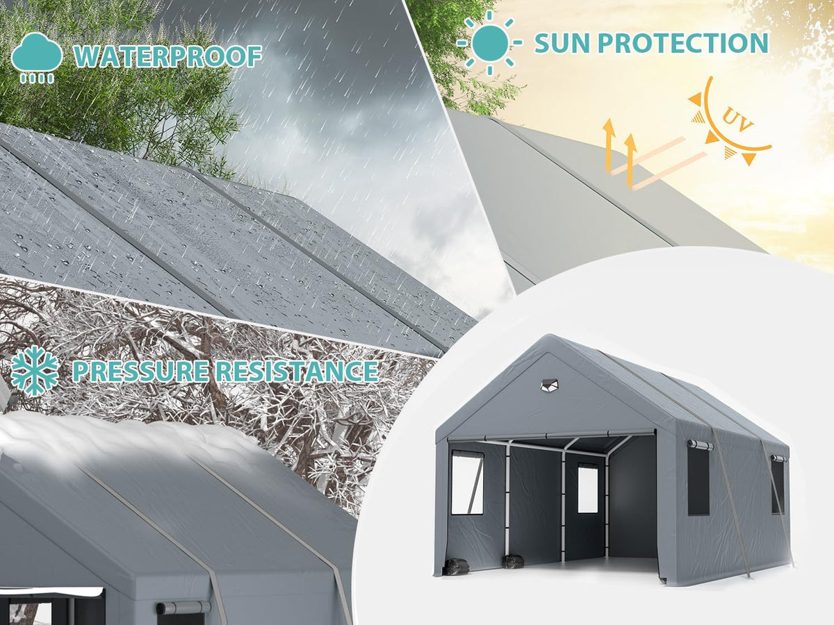 Carports 10X20 Heavy Duty，Car Ports with 180G Removable Side Walls, Carport Canopy, Portable Car Port Garage, Car Shelter All Weather,Gray