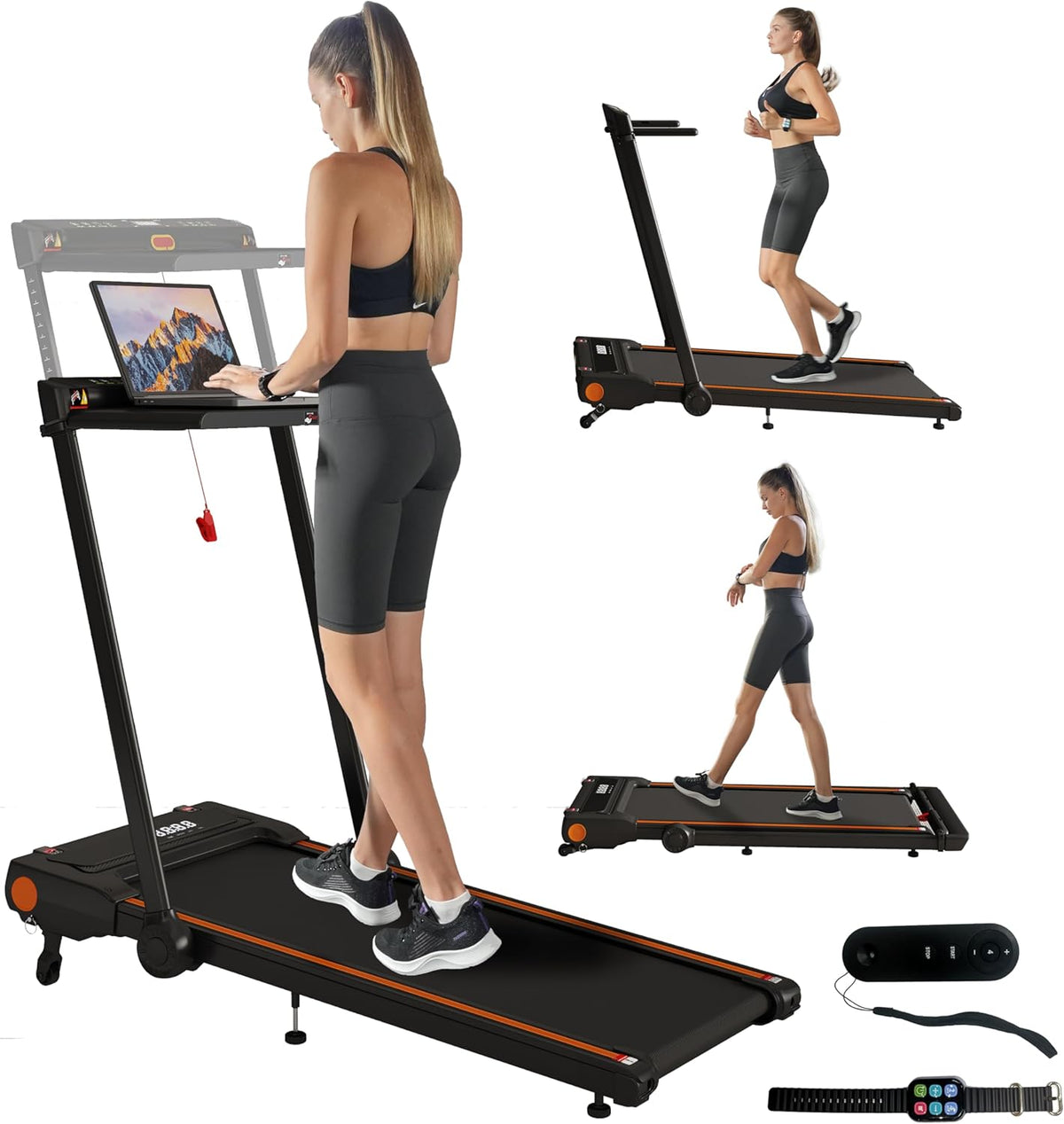 Foldable Treadmill with Incline Treadmill with Home Removable Desk Workstation 3.0 HP 3 in 1 Folding Small Compact Walking Treadmills 300 Lbs Capacity for Home Office