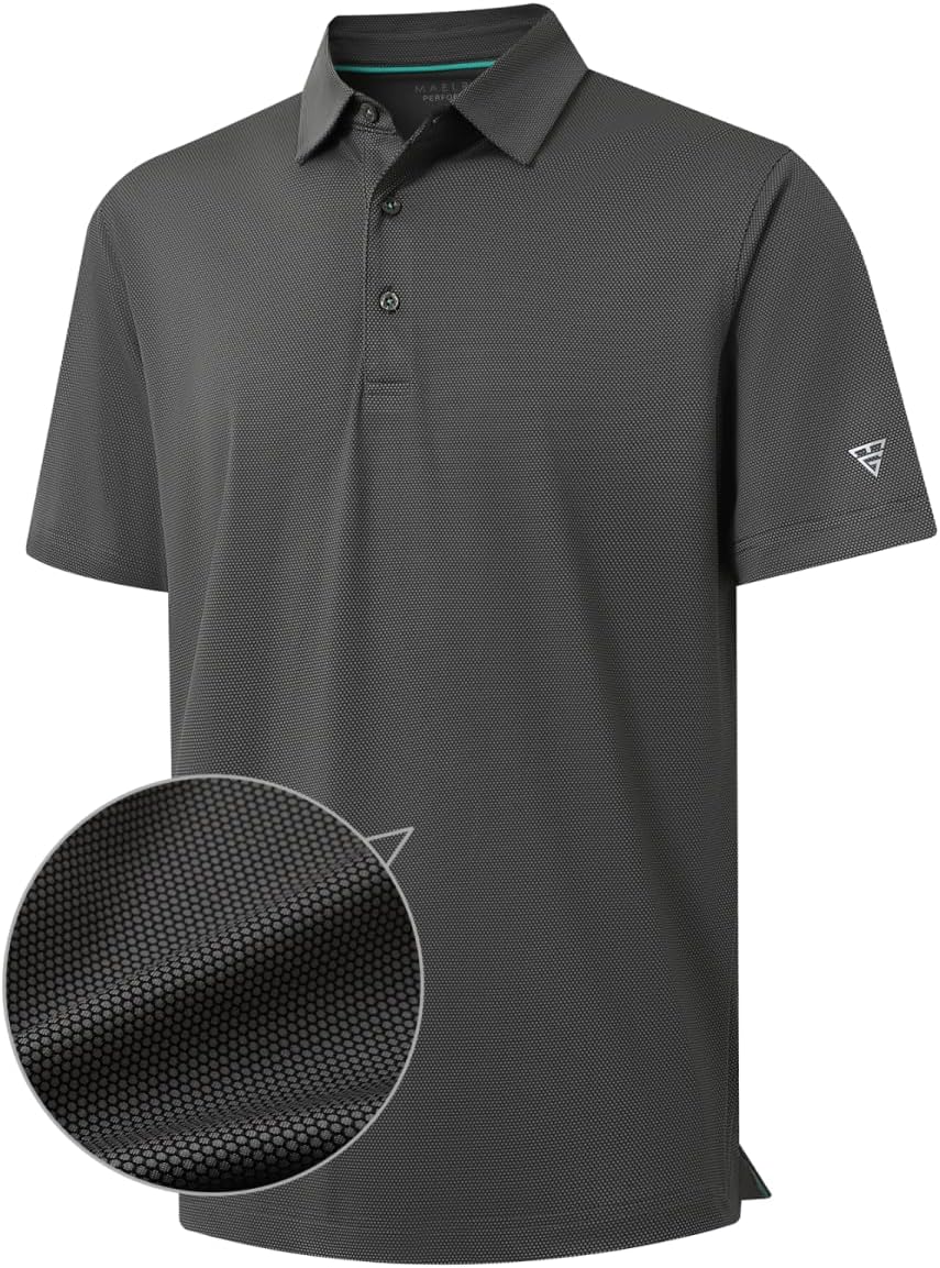 M MAELREG Golf Shirts for Men Dry fit Sports Jacquard Lightweight Performance Texture Short Sleeve Collared Polo Shirts
