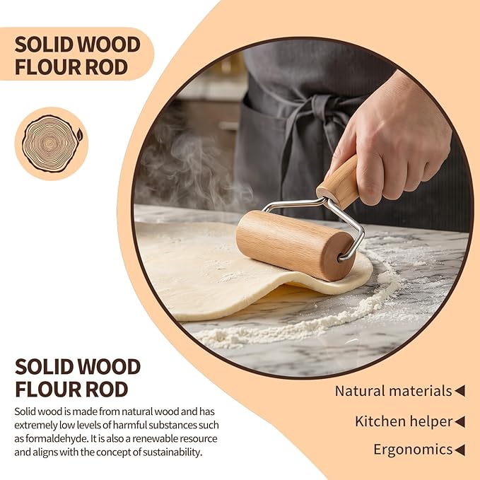 Pastry and Pizza Baking Roller Pin, Non Stick Wood Rolling Pins for Baking(T-Shape)