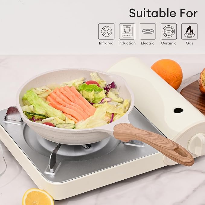 JEETEE 10 Inch Nonstick Frying Pan, Stone Coating Cookware, Nonstick Omelette Pan with Heat-Resistant Handle, Induction Skillet for Eggs