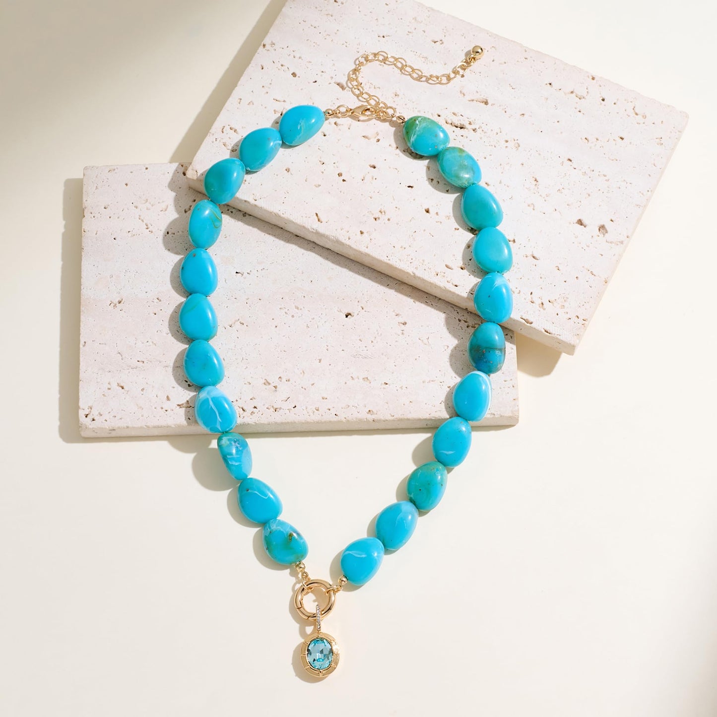 RepaTime Turquoise Beaded Necklace for Women, 14K Gold Plated Acrylic Resin Chunky Choker, Dainty Cubic Zirconia Pendant Necklace, Boho Jewelry for Wedding Party Birthday Gift