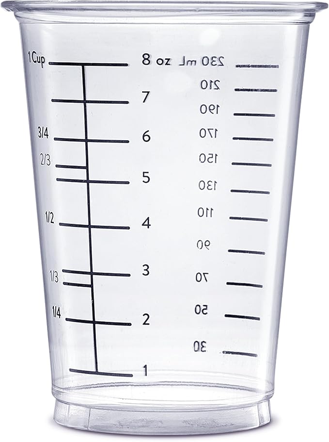 GUSTO 10 oz Clear Plastic Measuring Cups [25 Count] Disposable Multipurpose Cups for Baking, Cooking, Resin & Mixing (Formerly Comfy Package)