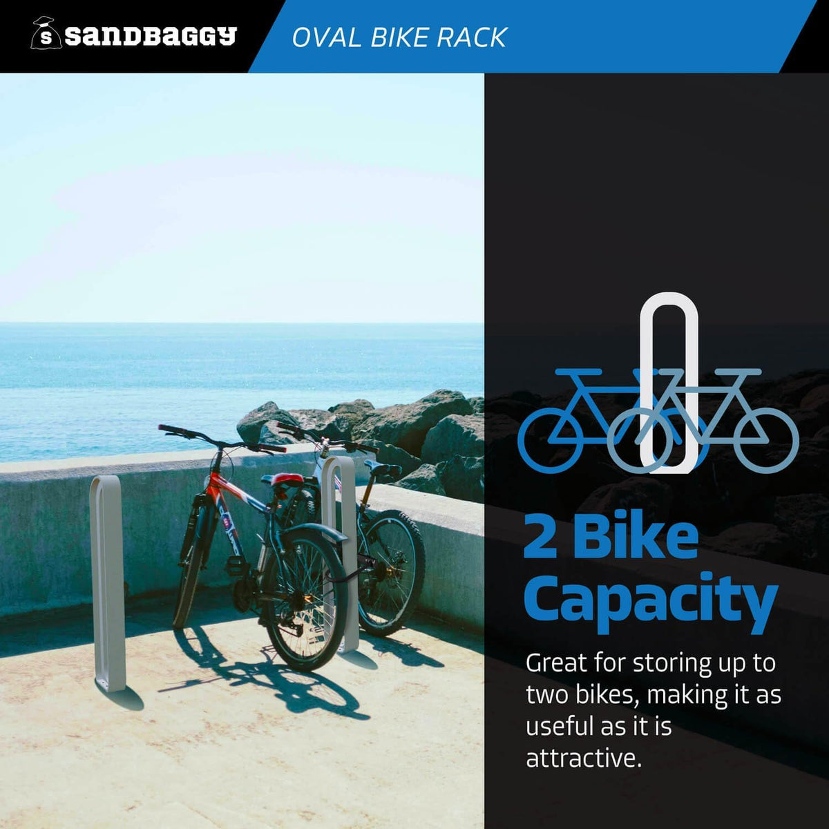 Sandbaggy Modern Commercial Bike Rack | 6.5” x 3” x 35” Oval Design | In-Ground | Anchor Bolts Included (Orange, 2)
