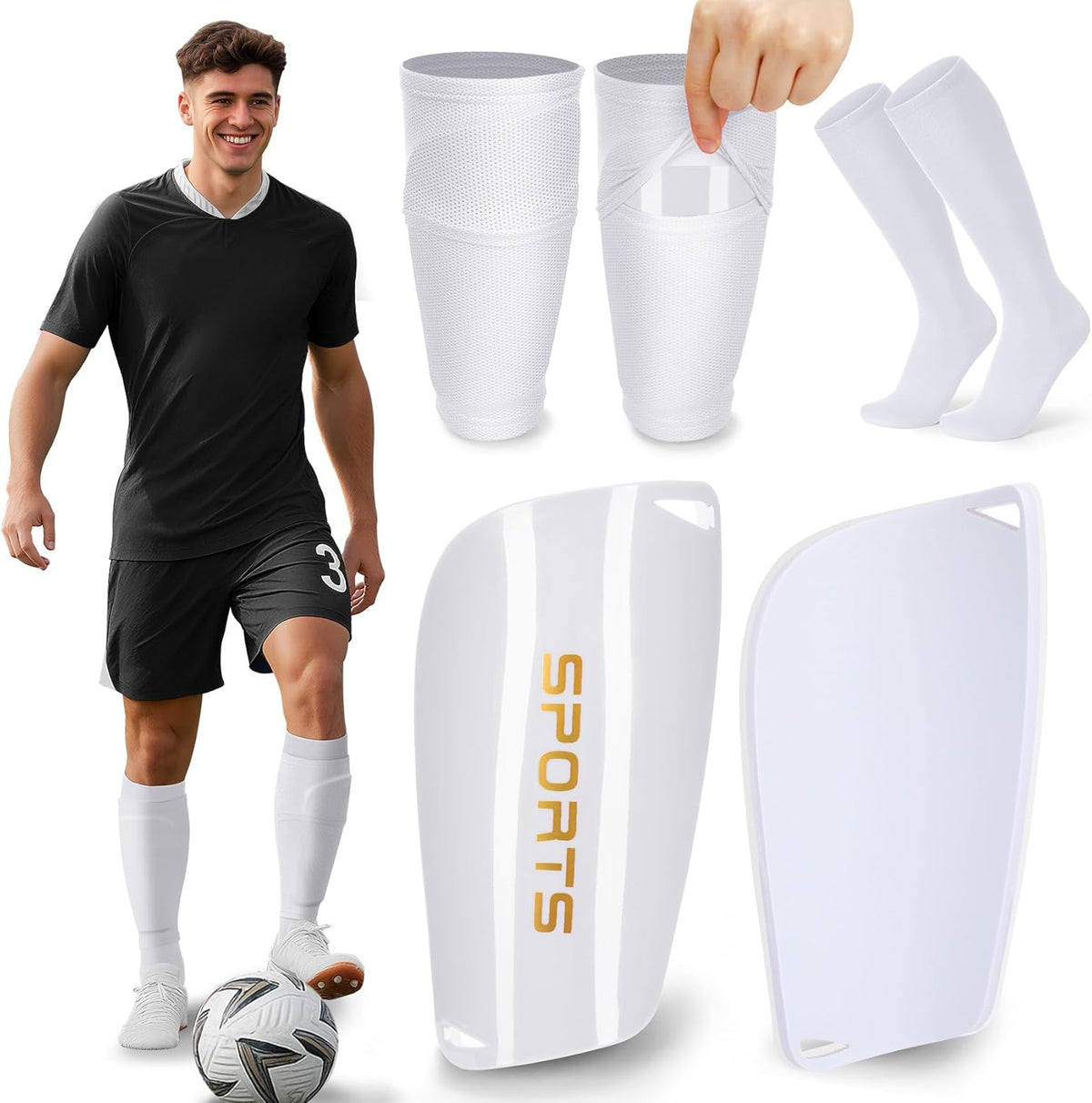 XZQTIVE Soccer Shin Guards with Shin Sleeves and Soccer Socks, Football Shin Pads Set for Kids Youth and Adult