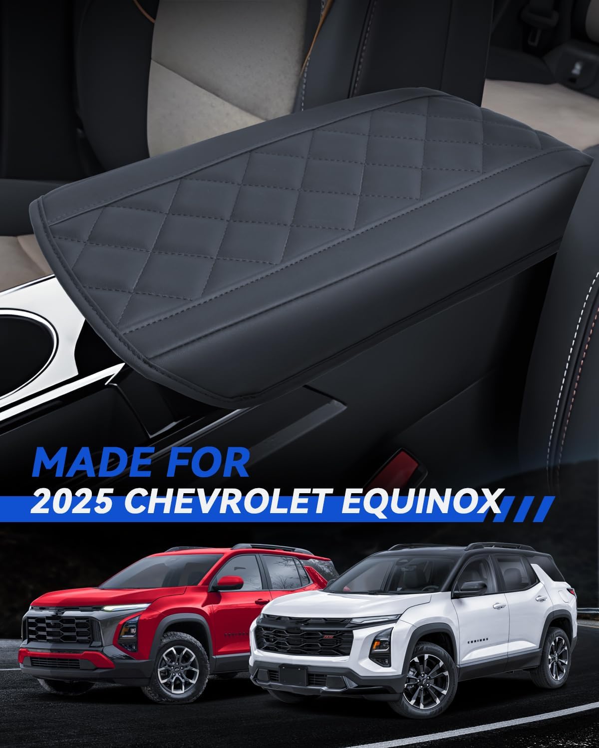 Armrest Cover for Chevrolet Equinox LT, ACTIV, RS 2025 Accessories Center Console Middle Lid Pad Protector for Car Elbow Rest