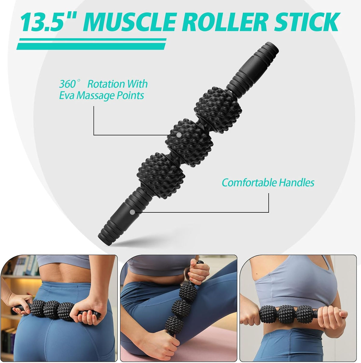 5-in-1 Foam Roller Set, Massage Roller Stick, Massage Ball, Resistance Band for Deep Muscle Massage, Trigger Point Release, Pilates, Yoga (Black-Wave)