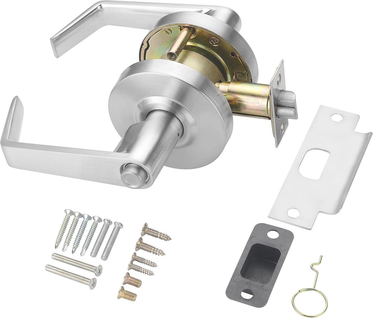 Commercial Lever Door Lock - Heavy-Duty Locking Door Handle, ADA Door Handles, Cylindrical Lever Lock, Non-Handed Grade 2 Industrial Door Handle, 26D Satin Chrome, Privacy/Bathroom