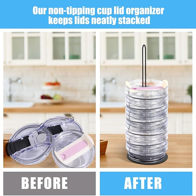 Vodolo Tumbler Lid Organizer,2 PCS Cup Lid Holder,Slim Vertical Storage for Up to 15 Lids,Cup Lid Organizer for Save Pantry, Countertop,Kitchen Cabinets Space