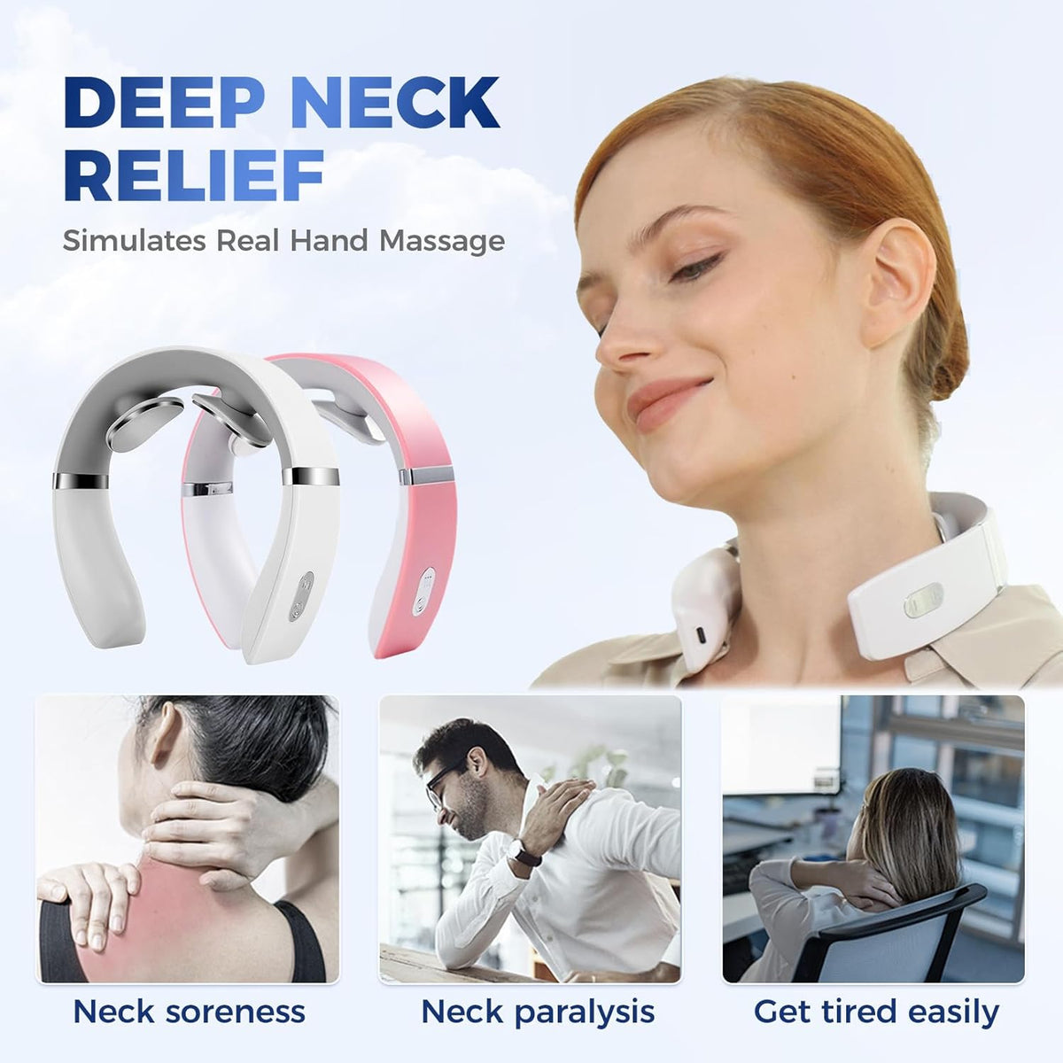 4-Head Electric Massagers Set, Vagus Nerve Stimulator Neck, 6 Modes & 16 Levels, Ergonomic Design, Promote Muscle Relaxation (White)