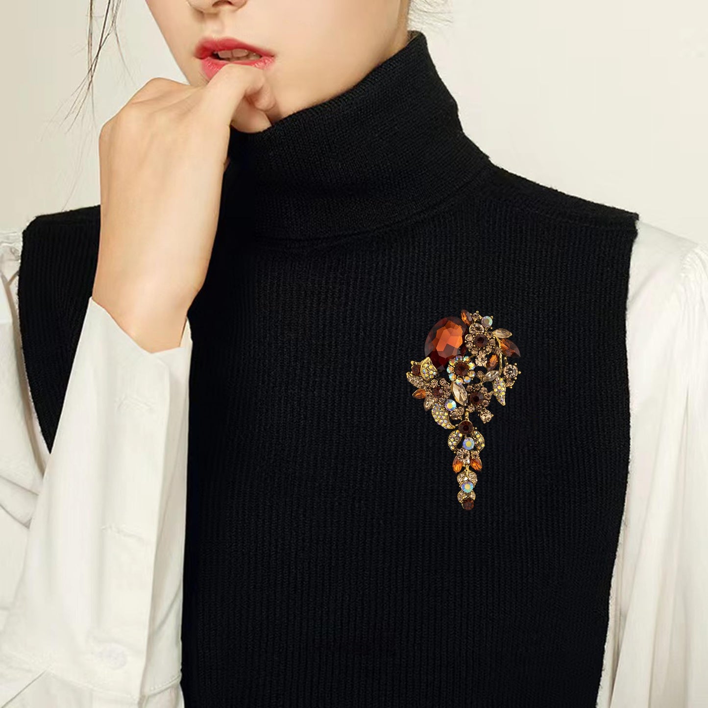SELOVO Long Brown Flower Brooch Pin for Women Wedding Party Brooch Pendant