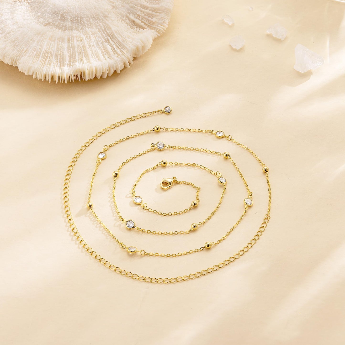CHESKY 14K Gold Plated CZ Belly Chain, Adjustable Waterproof Body Chain for Women, Sexy Bikini Waist Beads With Diamond Chain, Dainty Jewelry Gift