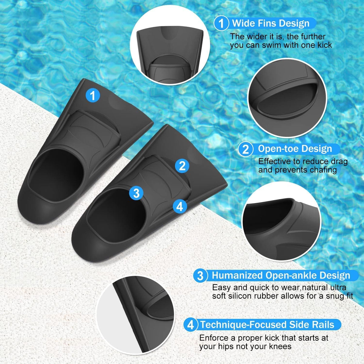 Gintenco Swim Fins, Kids Swim Training Fins for Lap Swimming, Travel Size Flippers with Mesh Bag, Silicone Swimming Fins for Kids Teens Adults Women Men