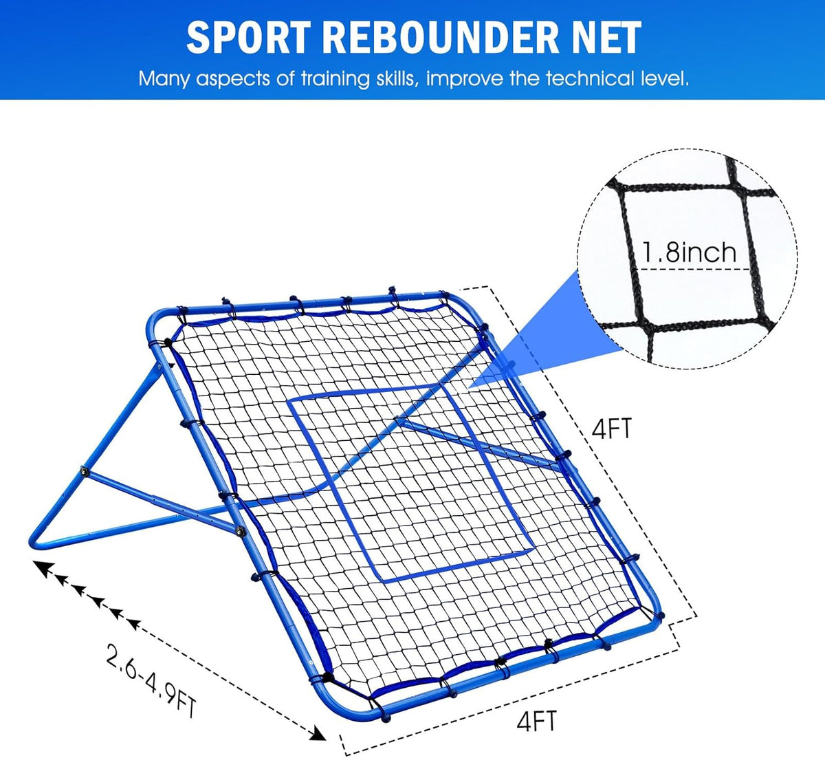 Volleyball Rebounder Net, Soccer Baseball Rebound Pitchback Net, Adjustable Target Practice Nets, Easy Setup Softball Bounce Back Trainer Equipment, Improve Sport Training Skills for Backyard