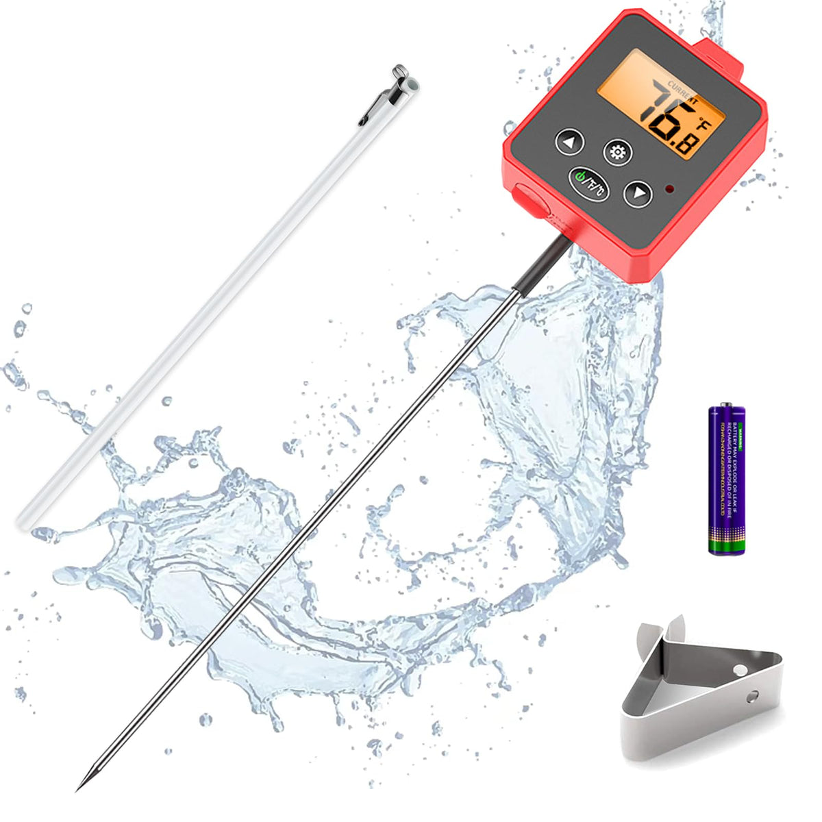 Timloon Waterproof Digital Candy Thermometer for Candy Making, Instant Read Cooking Thermometer with Pot Clip, Backlight LCD, 8" Long Probe, Temperature Alarm, ℃/℉ Switch for Kitchen, Outdoor BBQ