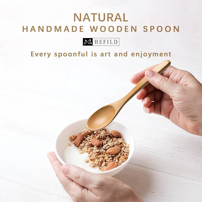 4 PCS Small Wooden Spoons, 5.8 Inch Honey Spoons for Tea, Schima Wooden Honey Teaspoon for Coffee, Little Tiny Wood Spoons, Bamboo Table Spoon for stirring, Wooden Spoons for Utensils Set