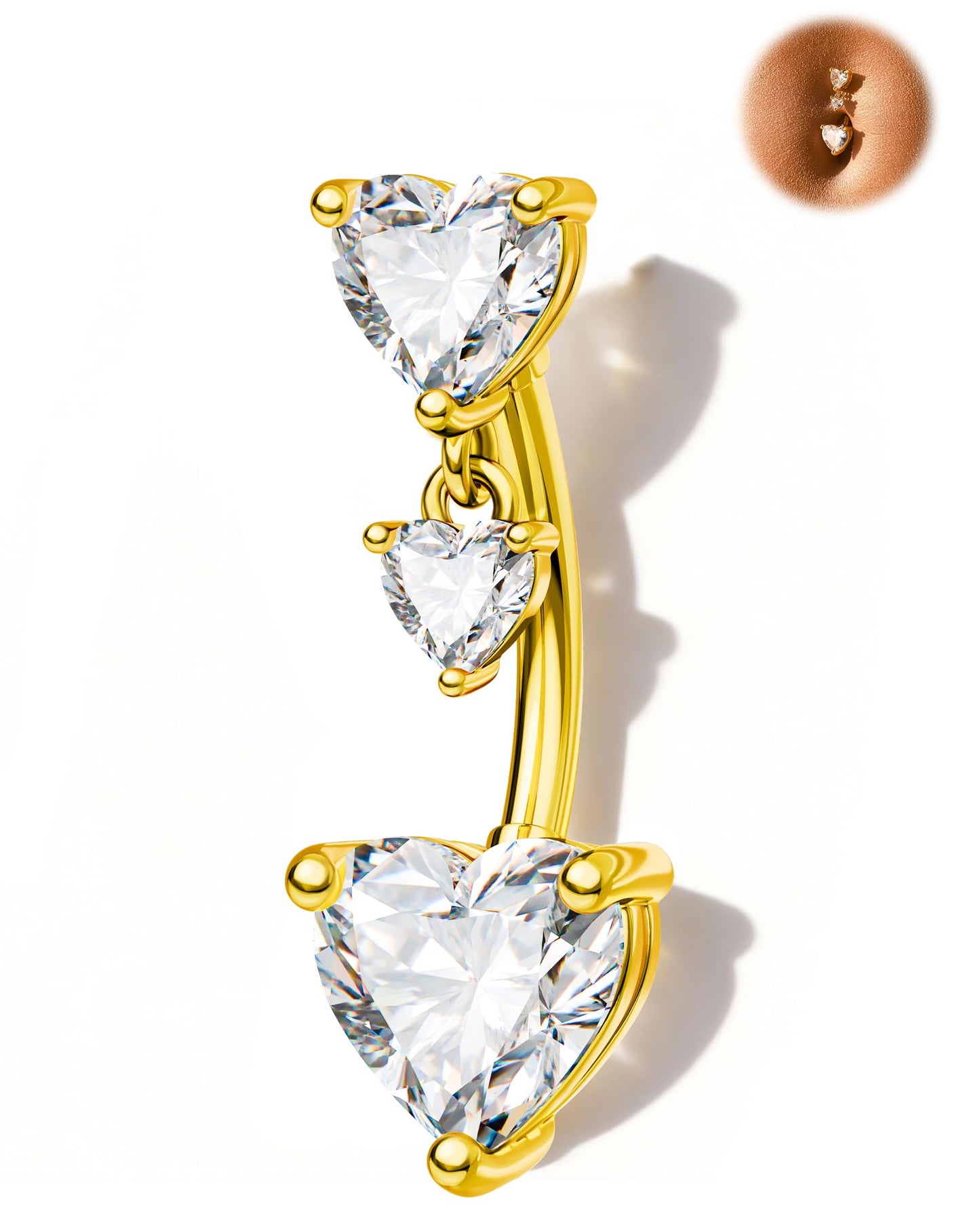 Jewseen 14K Gold Plated Belly Piercing Gold 14G Heart Belly Button Rings for Women Navel Ring 316L Stainless Steel Navel Jewelry