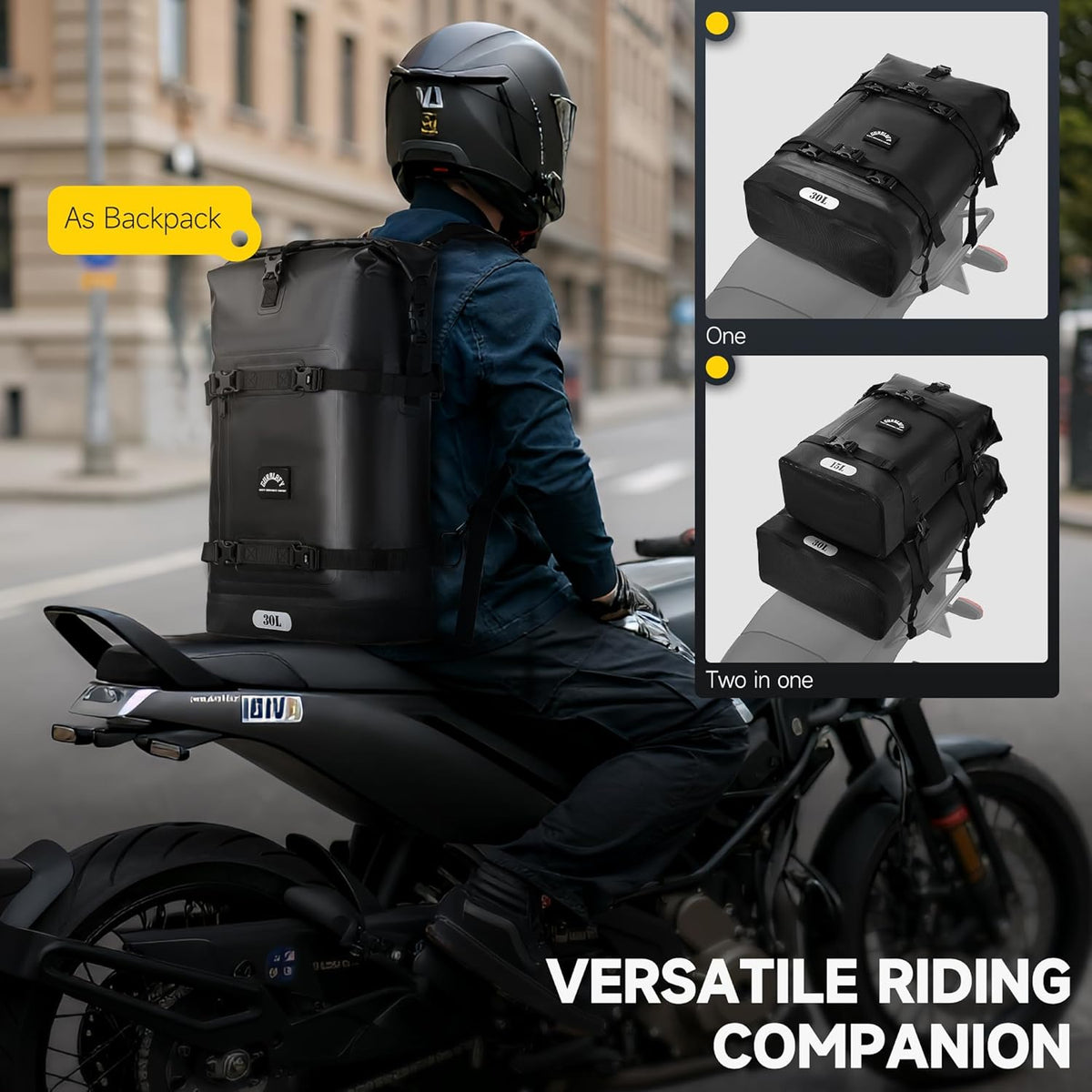 Motorcycle Tail Bag, 30L Waterproof Saddle Bag, 2 Size and 3 Color Options Motorcycle Travel Bag, PVC Luggage Bag, Rear Seat Bag, Classic Black GT-30BL