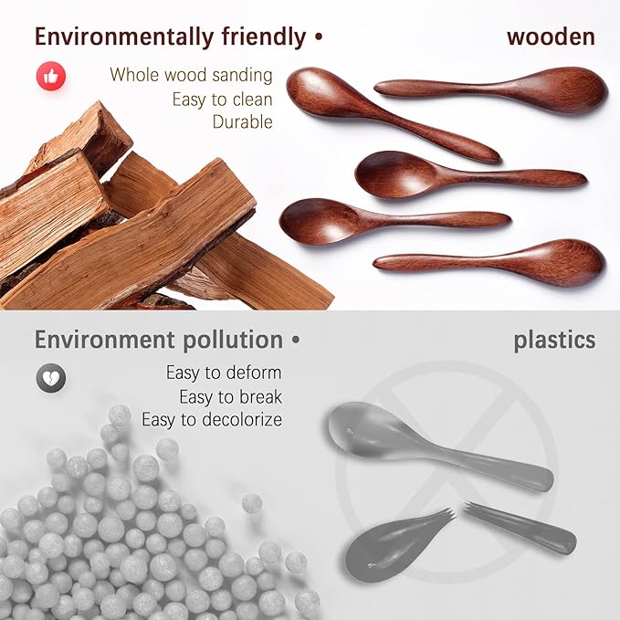 7 PCS Small Wooden Spoons, 5.8 Inch Honey Spoons for Tea, Hardwood Wooden Honey Teaspoon for Coffee, Little Tiny Wood Spoons, Bamboo Table Spoon for stirring, Wooden Spoons for Utensils Set