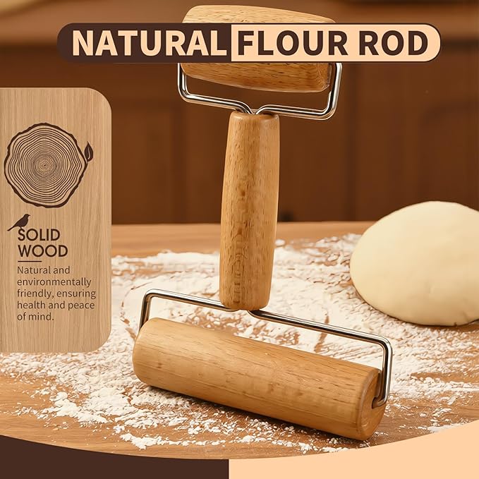 Small Wooden Rolling Pin for Dough Mini Dough Roller with Double Handles Non Stick Pizza Rolling Pin for Baking Pastry Tortilla Cookie Dumpling(2PCS)