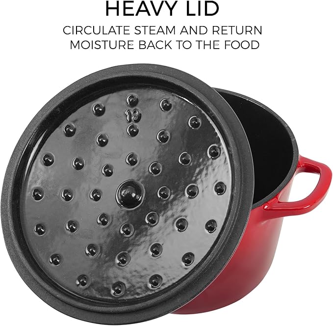 Flavehc Dutch Oven Pot with Lid 2.8 qt Cast Iron Dutch Oven for Bread Baking Red Enameled Cast Iron Rice Pot with Handels