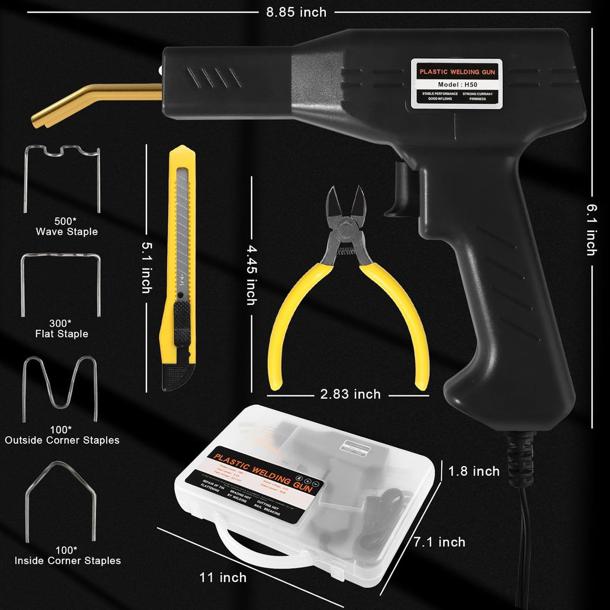 ATOLS Plastic Welder, 1000PCS Staples, Plastic Welding Kit, Hot Stapler Kit, Plastic Welder Gun Kit, Car Bumper Repair Kit, Plastic Repair Kit