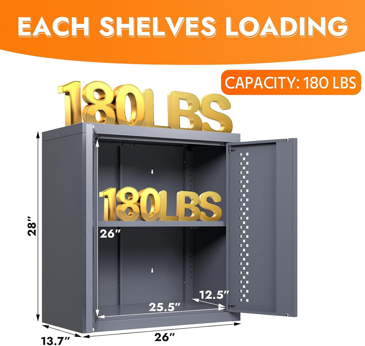 Metal Wall Storage Cabinet Steel Wall Mounted Garage Storage Cabinet with Adjustable Shelf and Doors for Basement Utility Room Warehouse Kitchen